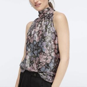 J. Crew Collection tie neck top Shimmer Floral  jacquard Silk Blend 3XL Holiday